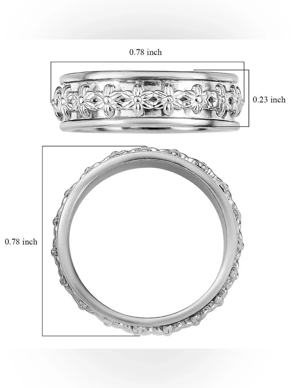 Sterling Silver Floral Spinner Band Ring